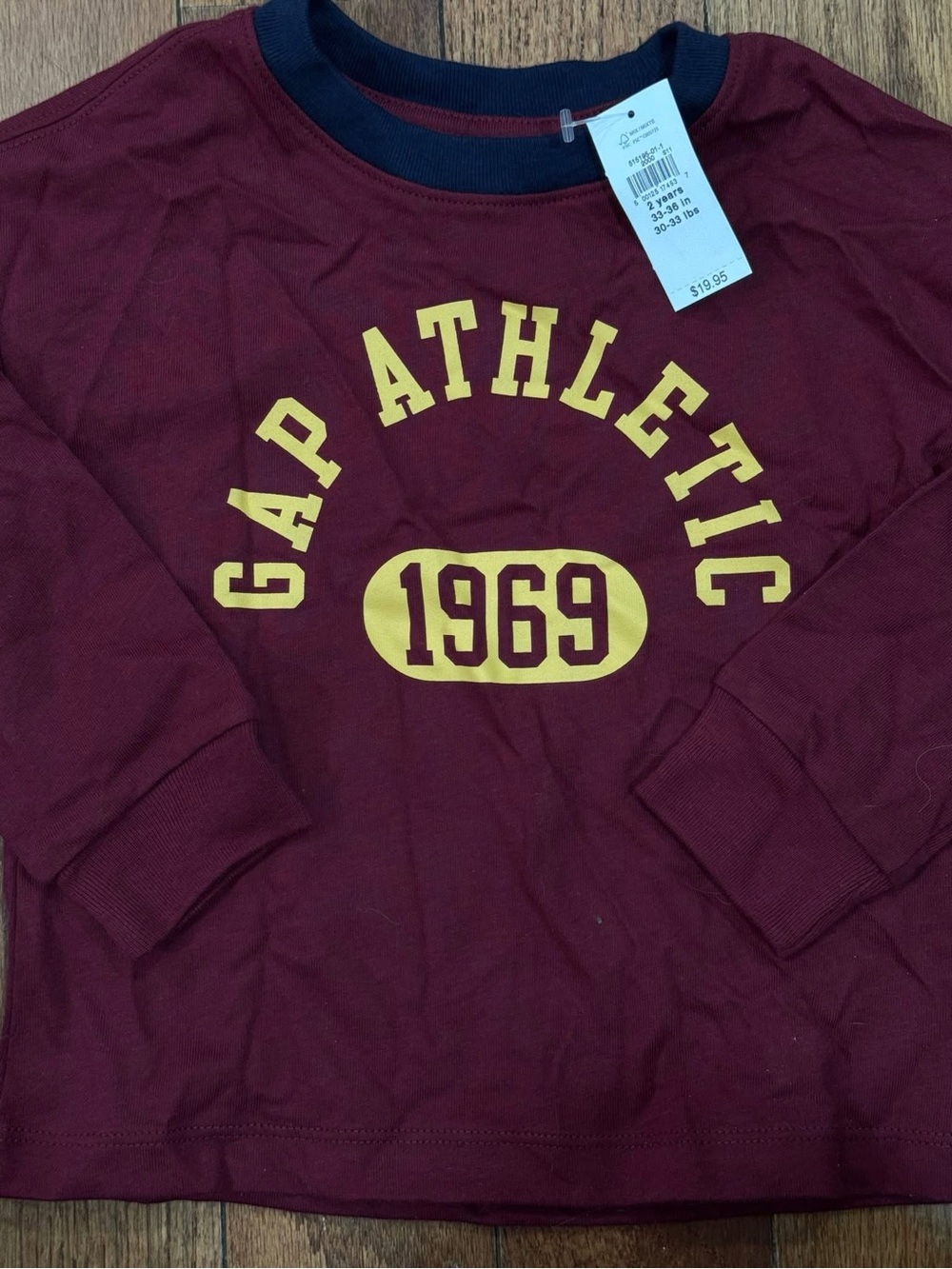 GAP Athletic 1969 Maroon Long Sleeve Tee - Yellow Logo - Toddler 2 Years